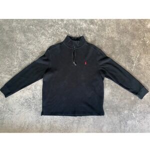 Polo Ralph Lauren Mens Black 1/4 Zip Pullover Sweater Pony Logo Large